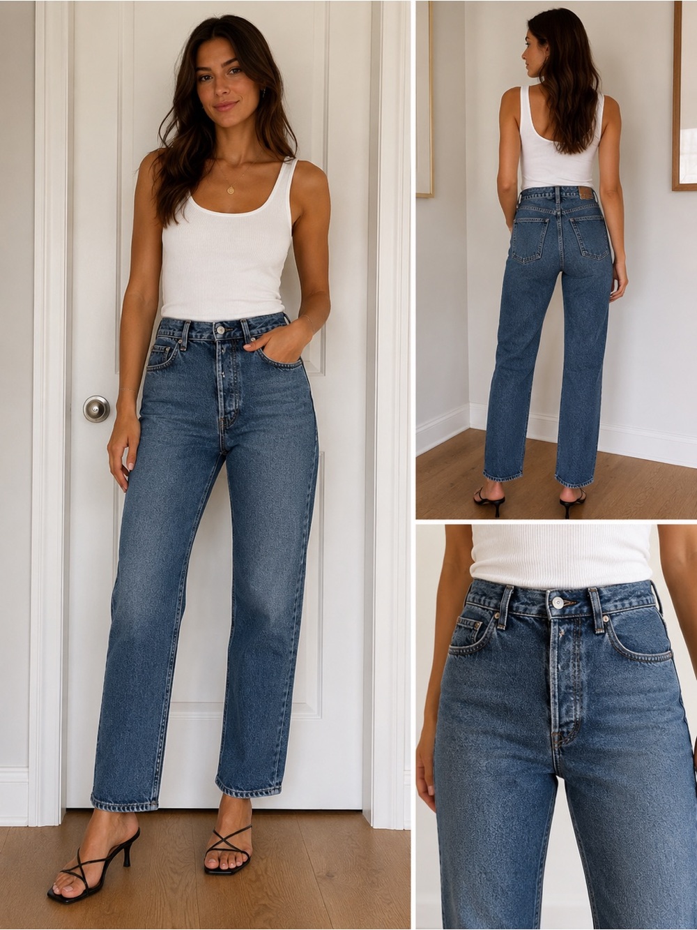 Agolde High Rise Straight Leg Jeans in Medium Blue Denim